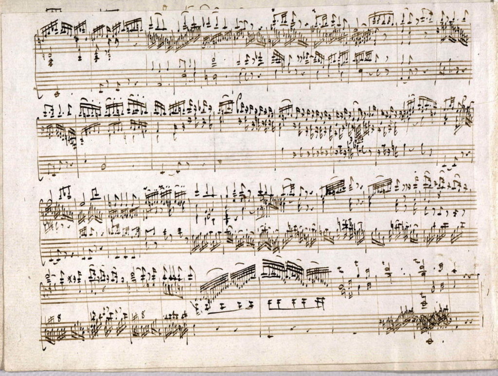 Manoscritto di uno spartito di Mozart